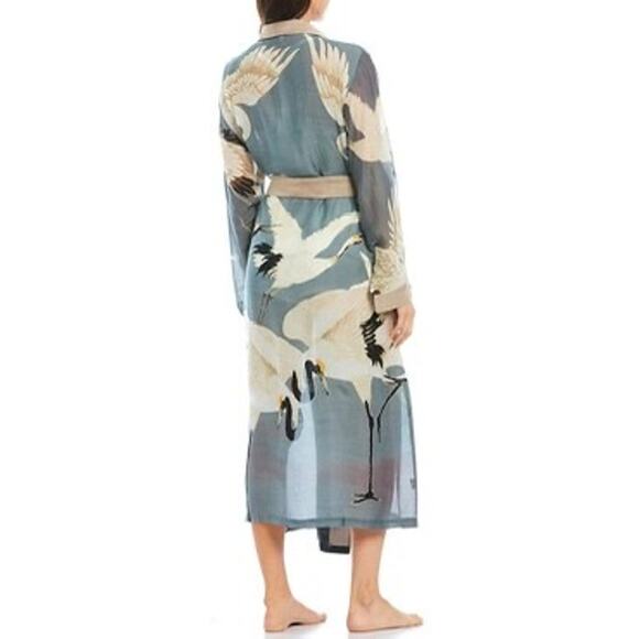 One Hundred Stars Stork Sky Print Shawl Collar Tie Waist Wrap Robe OS - Picture 10 of 10